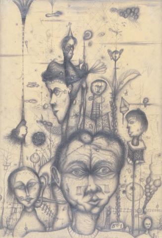 Arnulf Rainer, „Freunde und Bekannte“, Bleistiftzeichnung, 1949
