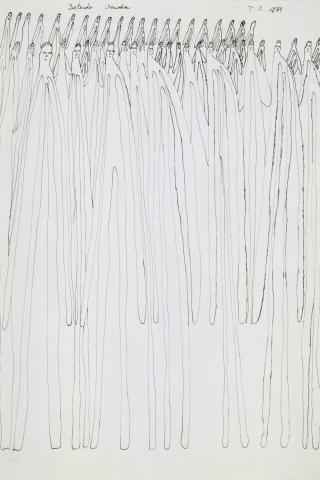 Oswald Tschirtner, „Bettende Menschen“, Federzeichnung, 1974