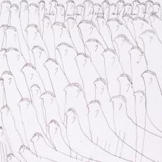 Oswald Tschirtner, Viele Menschen liegen auf der Wiese, Federzeichnung, 1972